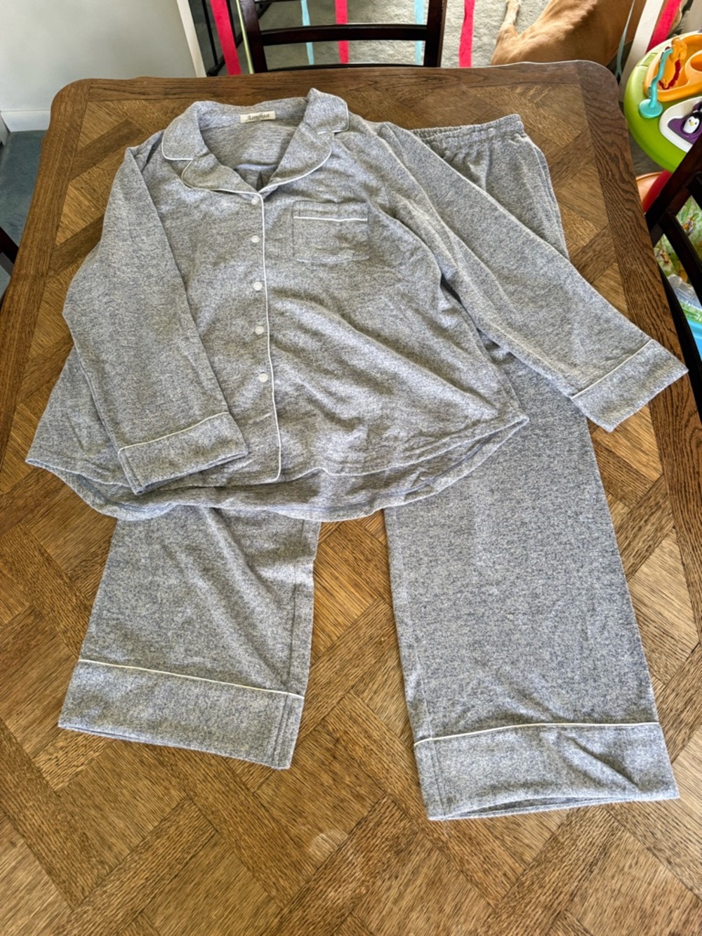 Women's Heather Blue Long-Sleeve Button Pajama Set